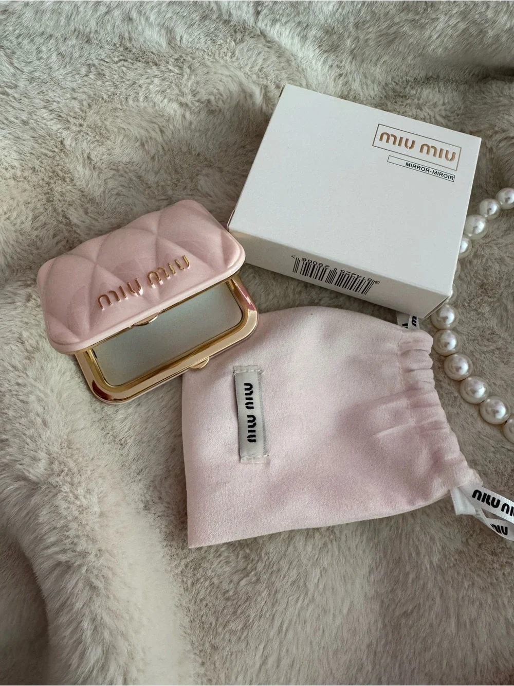 Miu Miu Pink Quilted Compact Bag double sided mirror